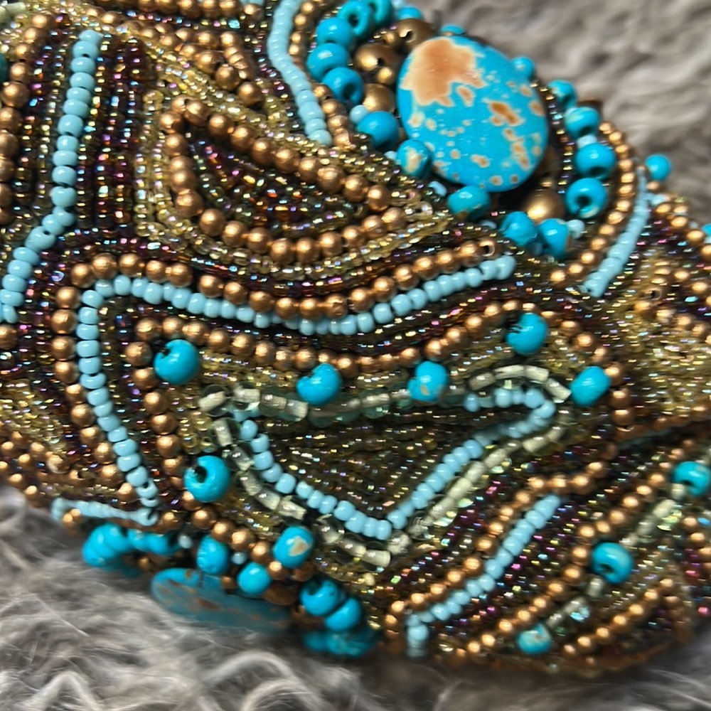 Gorgeous Mary Frances Turquoise Multi Beaded wristlet Handbag-Never Used! - Picture 7 of 7